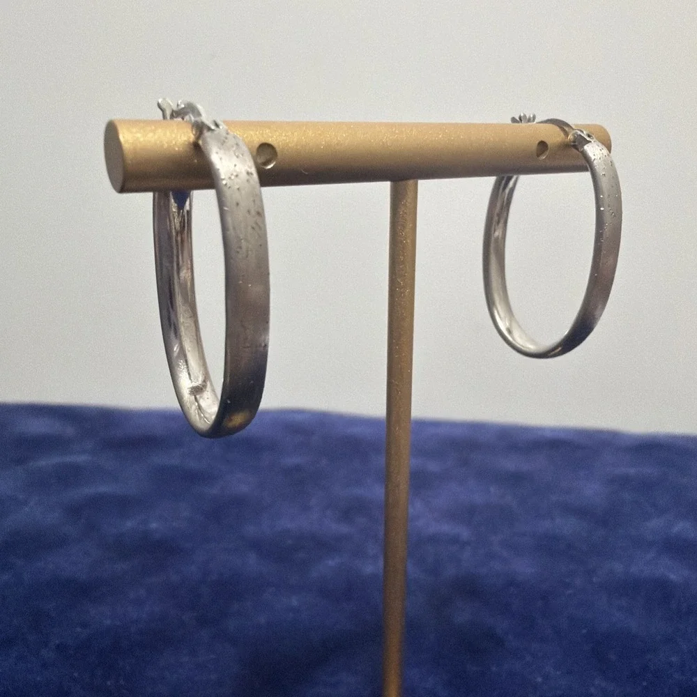 Vintage Sterling Silver Hoop Earrings, Sparkly Surface, RCI Thailand Signed